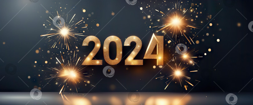 Скачать Счастливого Нового 2024 года, золотого цвета на темном фоне с изображением генеративного искусственного интеллекта copy space. фотосток Ozero