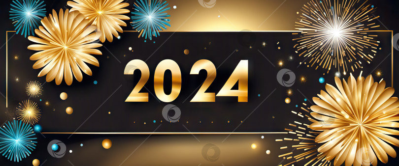 Скачать С Новым 2024 годом, баннер с золотыми буквами Generative AI. фотосток Ozero