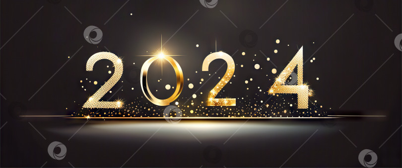Скачать Дизайн фона "С Новым годом 2024". Надпись "С Новым годом 2024" на темном фоне. Иллюстрация генеративного искусства искусственного интеллекта. фотосток Ozero