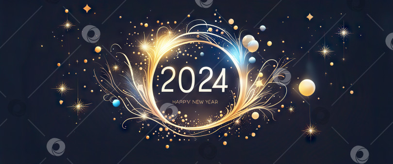 Скачать Счастливого Нового 2024 года, золотого цвета на темном фоне с изображением генеративного искусственного интеллекта copy space. фотосток Ozero