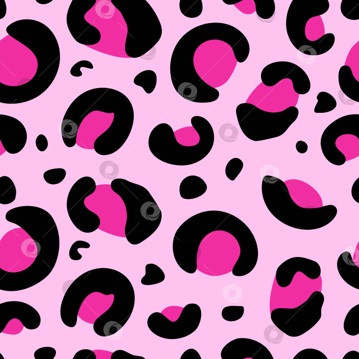 Скачать Леопард, бесшовный анималистический узор. Абстрактная черно-розовая иллюстрация. Сафари, шкура животного. Для обоев, ткани, упаковки, фона фотосток Ozero