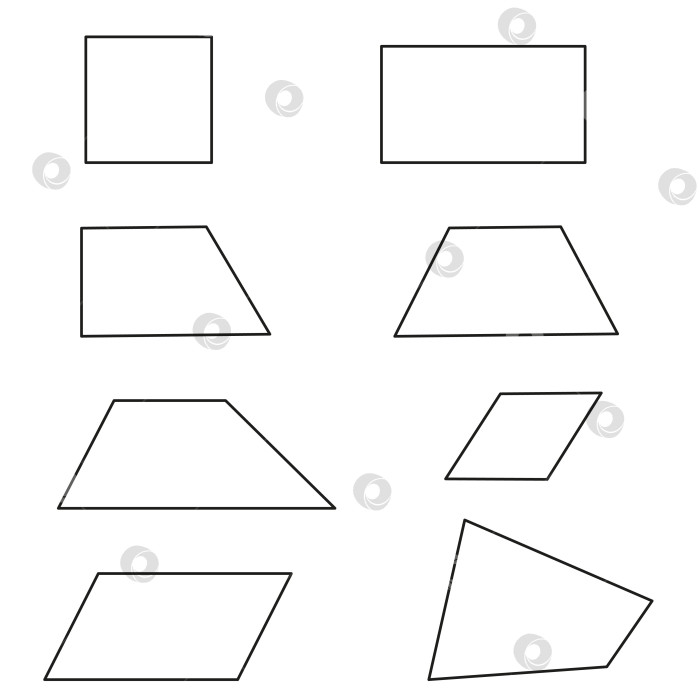 Скачать набор четырехугольников, дидактический материал по геометрии, плакат фотосток Ozero