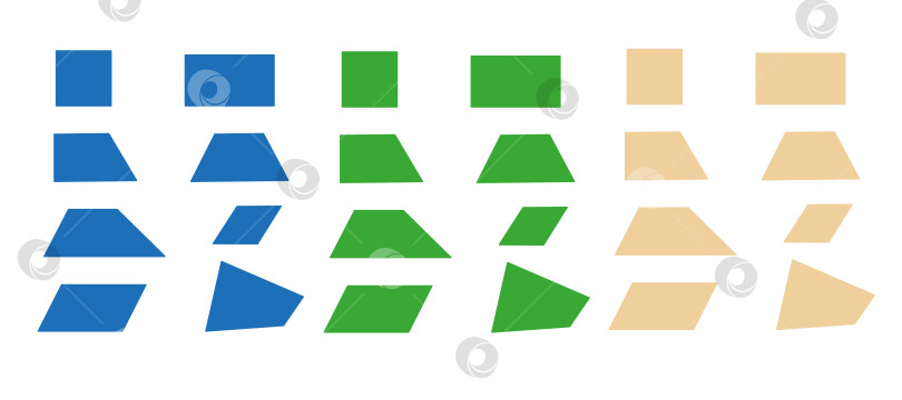 Скачать набор разноцветных четырехугольников, квадратов, прямоугольников, ромбов, трапеций, параллелограммов фотосток Ozero