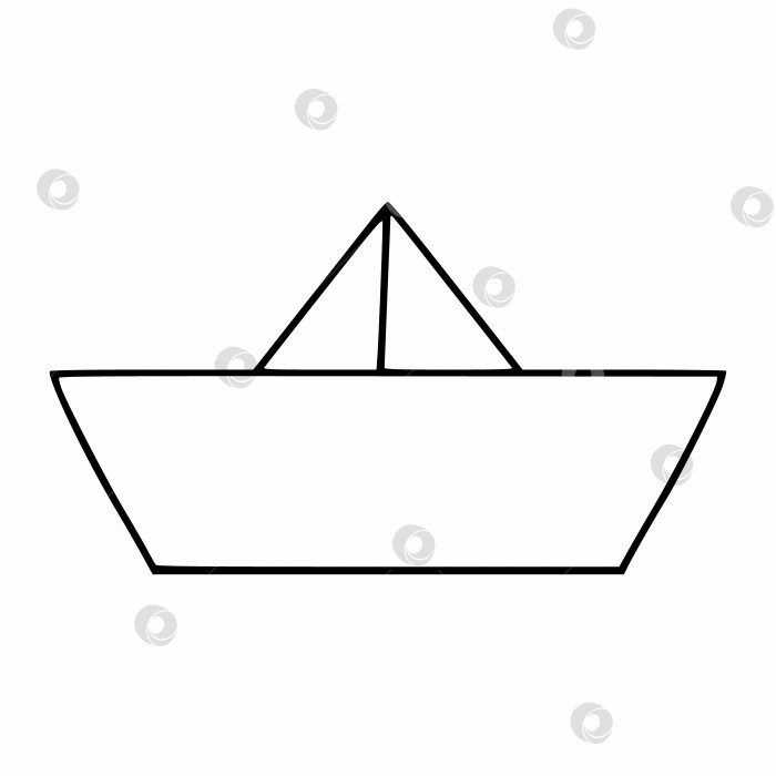 Скачать Бумажный кораблик в стиле каракули. Векторный значок с контурной линией.  Японская лодка оригами. фотосток Ozero