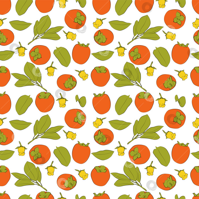 Скачать Набор бесшовных узоров из хурмы, листьев, фруктов и цветов, 1000x1000 пикселей. Векторная графика фотосток Ozero