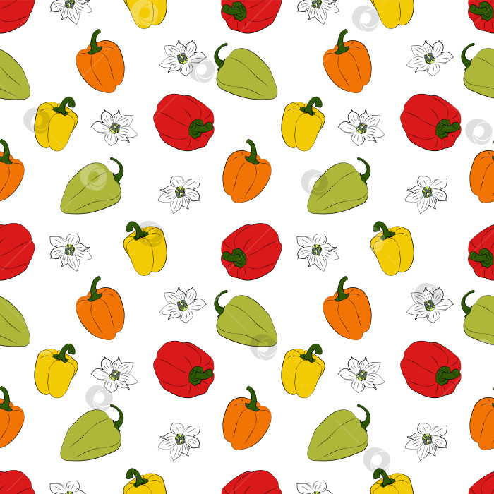 Скачать Набор бесшовных фонов со сладким перцем, листьями и цветами. Векторная графика фотосток Ozero
