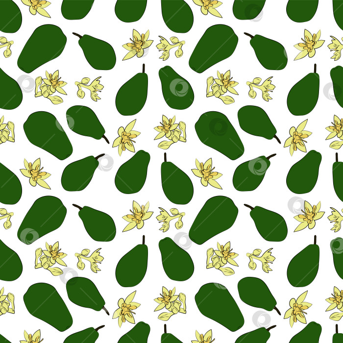 Скачать Набор бесшовных узоров из авокадо, листьев, фруктов и цветов, 1000х1000 пикселей, цветная версия. фотосток Ozero