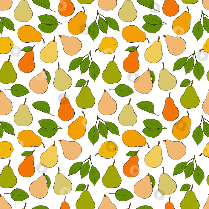 Скачать Набор бесшовных узоров из груш, листьев, фруктов и цветов, 1000x1000 пикселей. Векторная графика фотосток Ozero