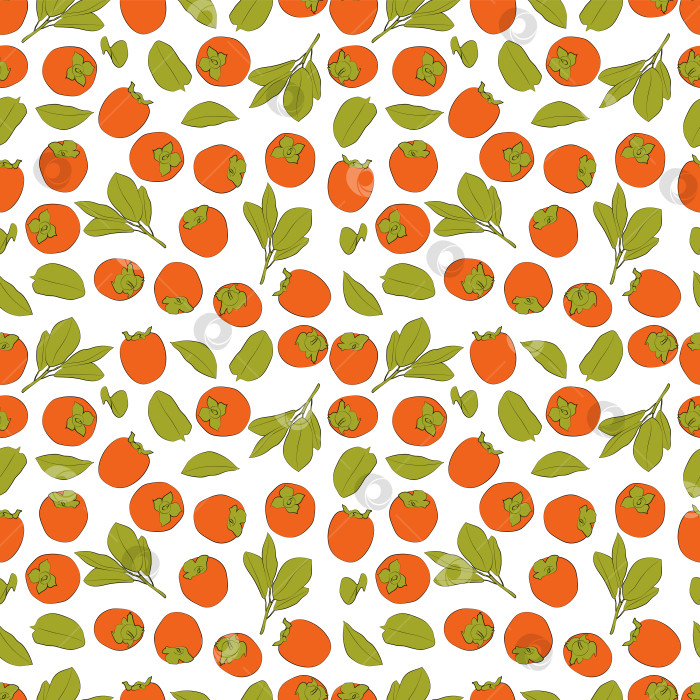 Скачать Набор бесшовных узоров из хурмы, листьев, фруктов и цветов, 1000x1000 пикселей. Векторная графика фотосток Ozero