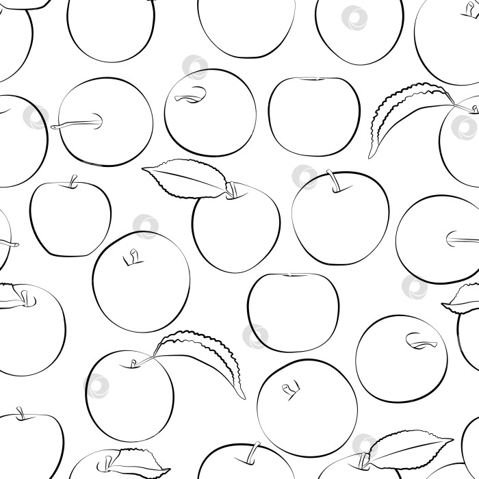 Скачать Белый и черный бесшовный узор из яблок, листьев, фруктов и цветов, 1000х1000 пикселей. фотосток Ozero