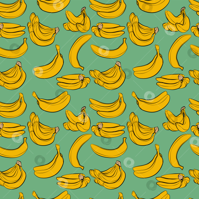 Скачать Черно-белый набор бесшовных узоров из бананов, листьев и фруктов, 1000х1000 пикселей. фотосток Ozero