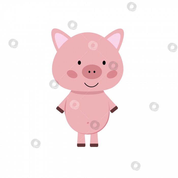 Скачать Симпатичная розовая свинья, изолированная на белом фоне. Векторная плоская иллюстрация с героем для детских книг, пошива одежды, развивающих карточек. Отдельный элемент для дизайна наклеек для домашних животных фотосток Ozero