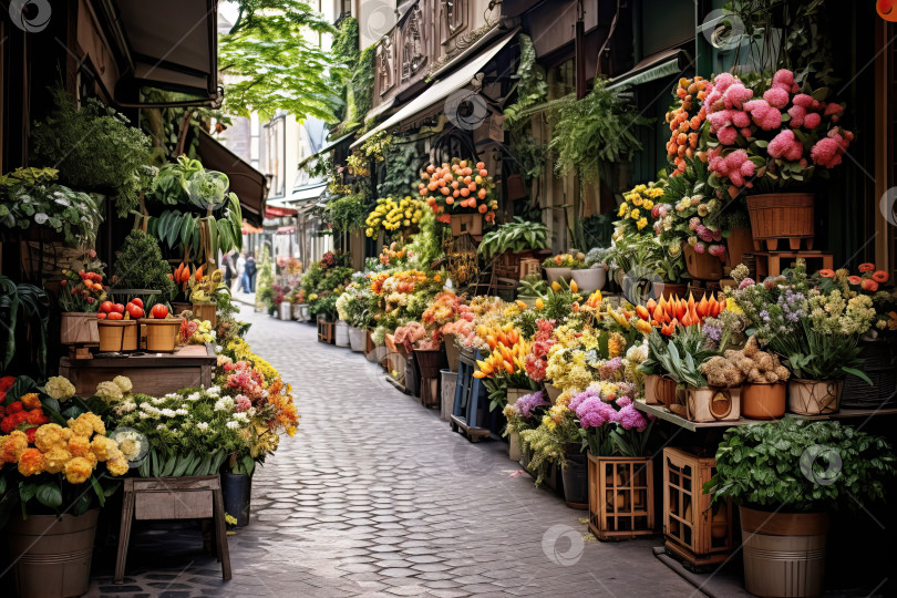 Скачать Современный уличный цветочный рынок в европейском стиле фотосток Ozero