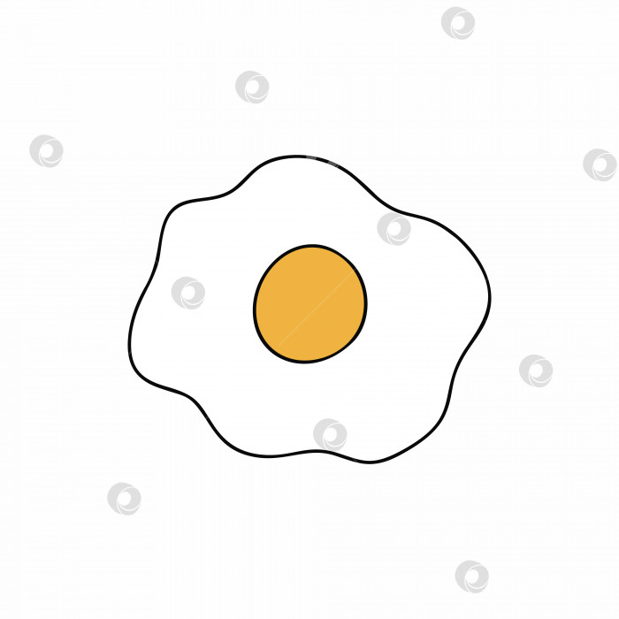 Скачать Яичница-болтунья с желтком, нарисованная от руки в стиле каракули. Контурное изображение яичницы-болтуньи. Иллюстрация на тему кулинарии и здорового питания. фотосток Ozero