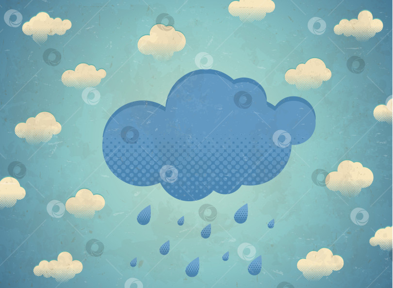 Скачать Винтажная состаренная открытка с дождливыми облаками фотосток Ozero