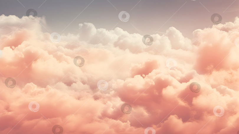 Скачать Мечтательный небесный пейзаж с мягким персиковым пушком и розовыми облаками, напоминающими сахарную вату, простирающийся до горизонта в спокойном и умиротворяющем проявлении красоты природы фотосток Ozero