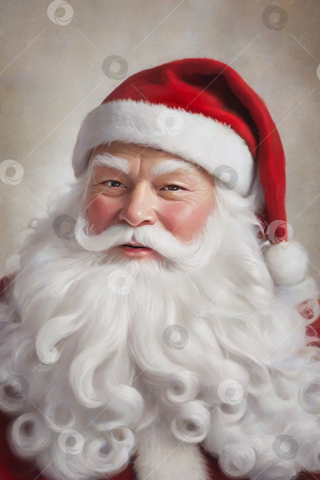 Скачать Портрет Санта-Клауса с кудрявой бородой, нарисован нейросетью фотосток Ozero