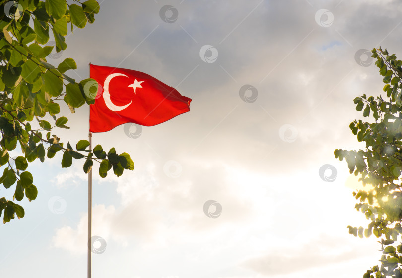 Скачать В голубом небе развивается флаг Турции. фотосток Ozero