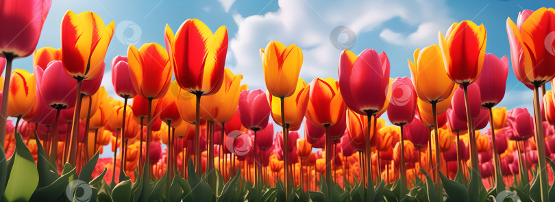 Скачать баннер с множеством разноцветных тюльпанов на открытом воздухе фотосток Ozero
