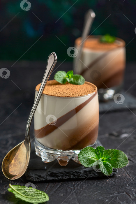 Скачать Шоколадно-ванильная панна-котта - итальянский десерт. фотосток Ozero