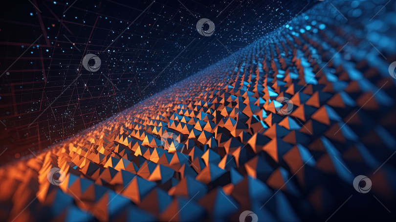 Скачать Абстрактный фон со структурой неоновых треугольников и технологическим стилем. Сгенерированный ИИ. фотосток Ozero