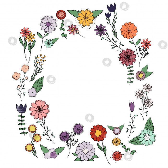 Скачать Векторная иллюстрация летних цветов. Ботанические каракули фотосток Ozero
