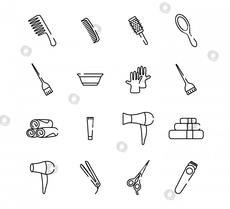 Скачать Коллекция линейных иконок для инструментов парикмахерской фотосток Ozero