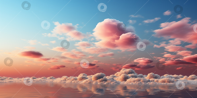 Скачать сказочный пейзаж, туман и облака над рассветной поверхностью океана фотосток Ozero