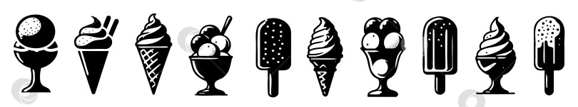 Скачать Эскиз значков мороженого замороженные сливочные десерты, мороженое джелато, вафельный рожок фотосток Ozero
