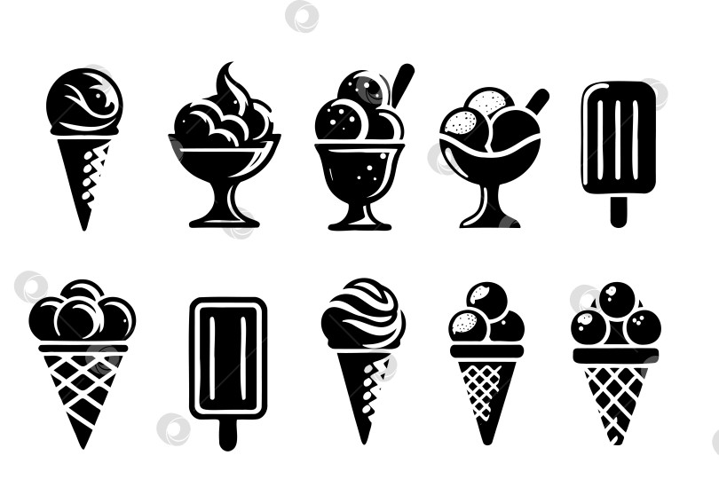 Скачать Эскиз значков мороженого замороженные сливочные десерты, мороженое джелато, вафельный рожок фотосток Ozero