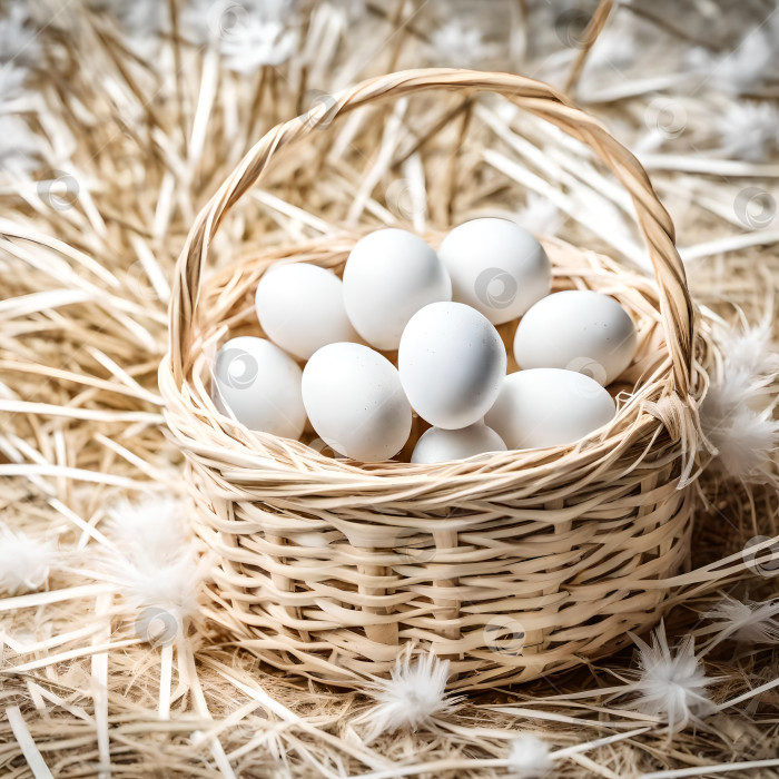 Скачать Белые яйца в корзине фотосток Ozero