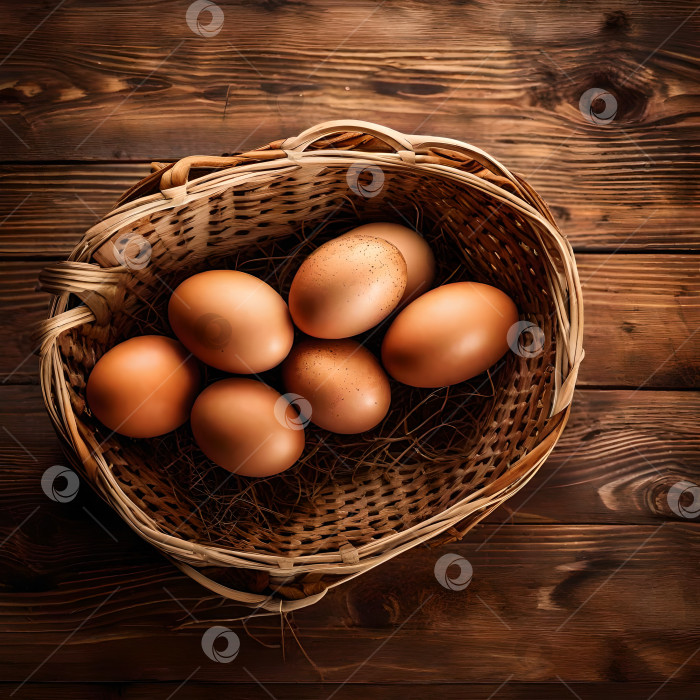 Скачать Коричневые куриные яйца в лукошке фотосток Ozero