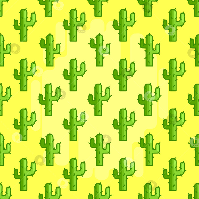 Скачать Пиксельный узор пустыни с кактусами. Колючий кактус на желтом фоне. Игровой дизайн. Зеленое растение с иголками на песке. фотосток Ozero