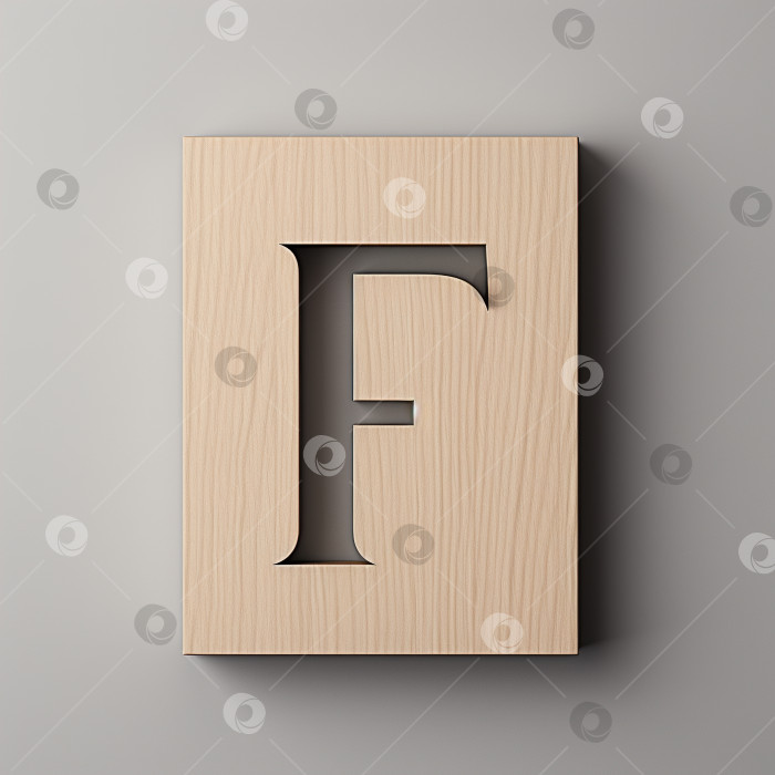 Скачать Вырезанная из дерева буква F, дизайн в стиле алфавитного минимализма. Типографика, логотип на сером фоне фотосток Ozero