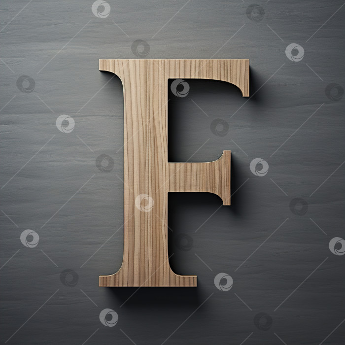 Скачать Деревянная буква F, минималистичный дизайн алфавита. Типографика, логотип на сером фоне фотосток Ozero