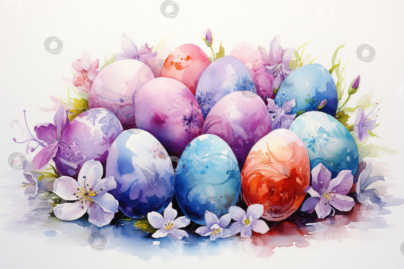 Скачать Украшенные красками пасхальные яйца, праздничная акварельная иллюстрация фотосток Ozero