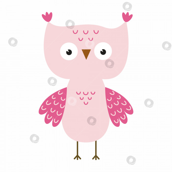 Скачать Милая розовая сова для девочек. Каракули в стиле мультяшной совы. Нарисованный от руки рисунок. фотосток Ozero