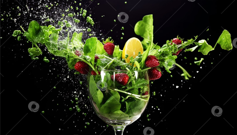 Скачать Иллюстрация коктейля из фруктов и полезных растений, сгенерированного искусственным интеллектом фотосток Ozero