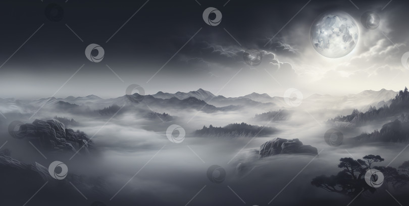 Скачать Панорамное изображение горного ландшафта, сгенерированное искусственным интеллектом фотосток Ozero