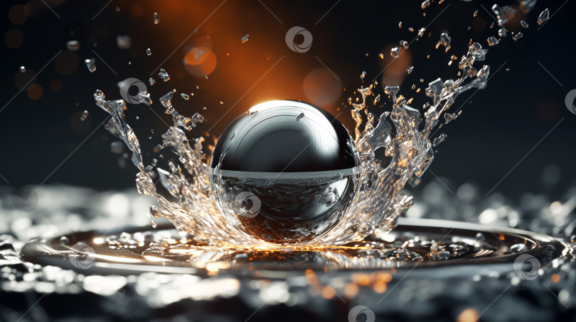 Скачать Металлический шарик падает в кипящий свинец, генерируемый искусственным интеллектом фотосток Ozero