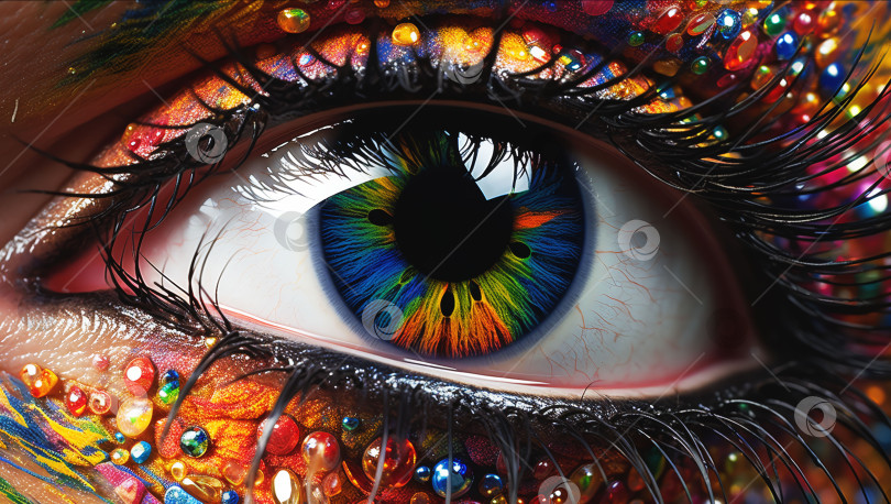 Скачать Иллюстрация человеческого глаза, обрамленного драгоценными камнями, сгенерированная искусственным интеллектом фотосток Ozero