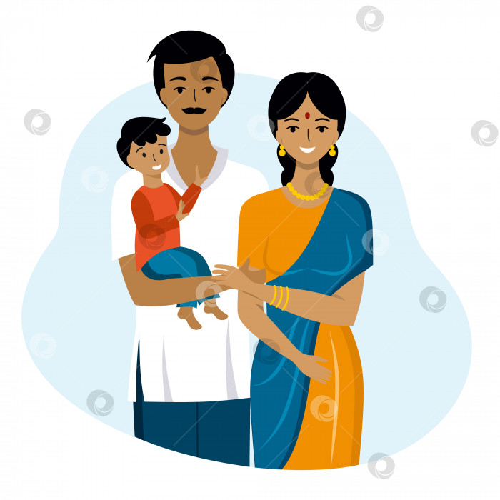 Скачать Счастливая индийская семья. Родители и ребенок вместе. Векторная иллюстрация в мультяшном стиле. фотосток Ozero