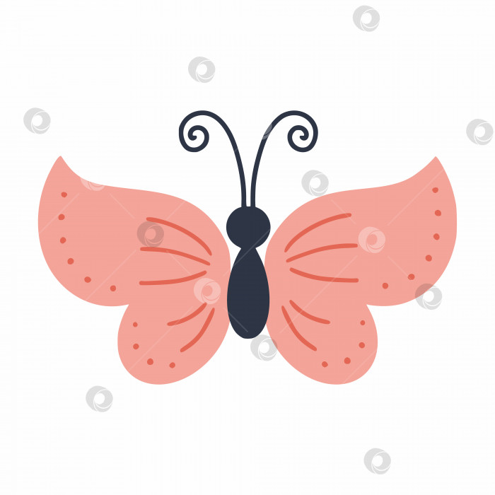 Скачать Розовая бабочка в стиле каракулей. Векторная иллюстрация для открытки. Принт на футболке. фотосток Ozero