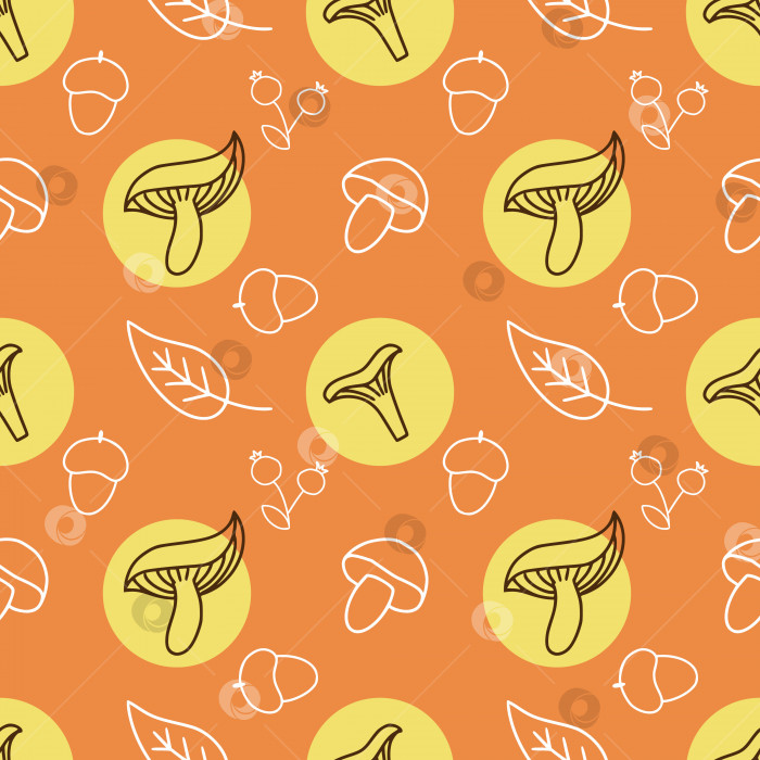 Скачать Бесшовный осенний фон с грибами. Оранжевый узор для печати на ткани и упаковочной бумаге. фотосток Ozero
