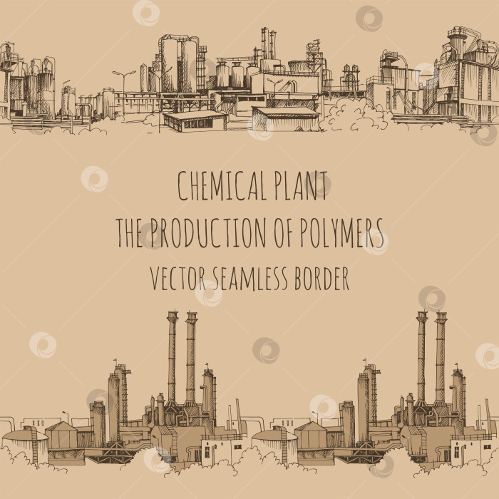 Скачать Химический завод, производство полимеров, нарисованный от руки векторный эскиз фотосток Ozero