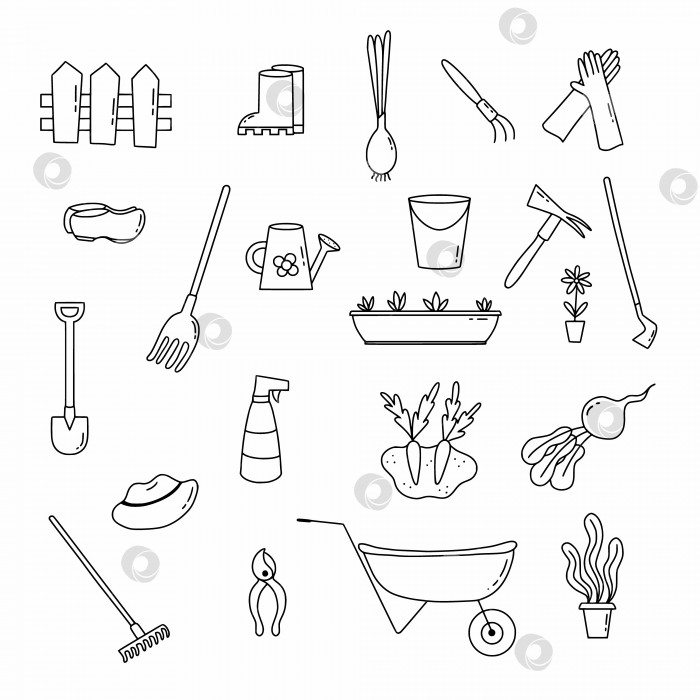 Скачать Большой набор иконок на тему садоводства и высадки растений. Векторная иллюстрация в стиле каракули. фотосток Ozero