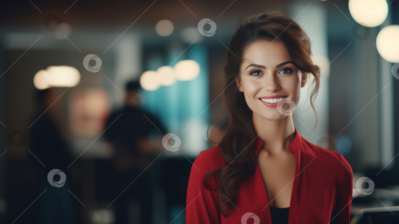 Скачать Портрет позитивной красивой взрослой кавказской женщины в помещении, улыбающейся бизнесвумен, смотрящей в камеру фотосток Ozero