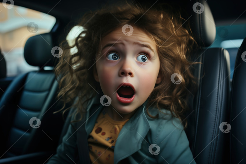 Скачать Портрет испуганной девочки-ребенка, сидящей в машине и смотрящей в сторону фотосток Ozero