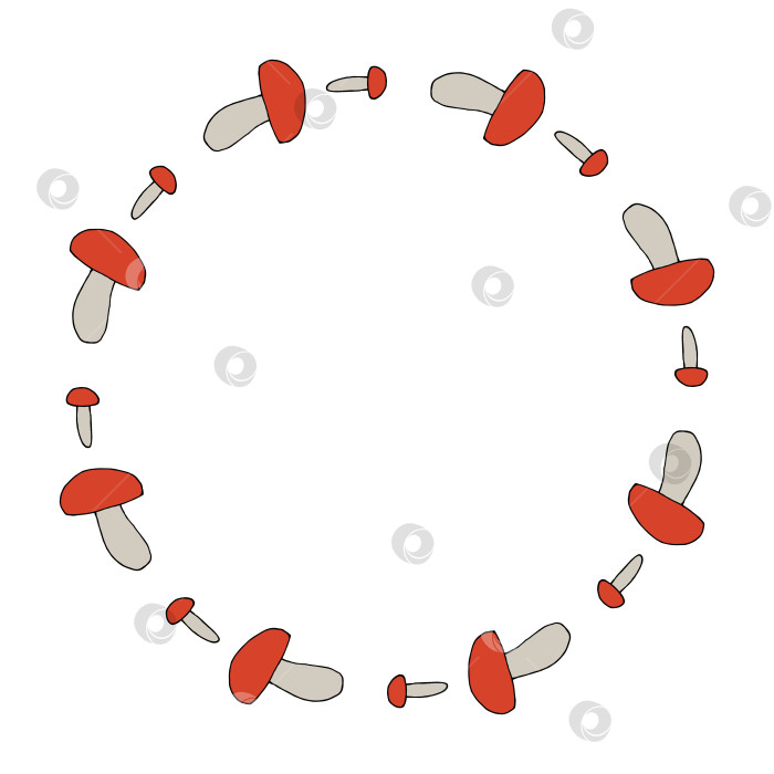 Скачать Круглая рамка с милыми съедобными грибами на белом фоне. Векторное изображение. фотосток Ozero