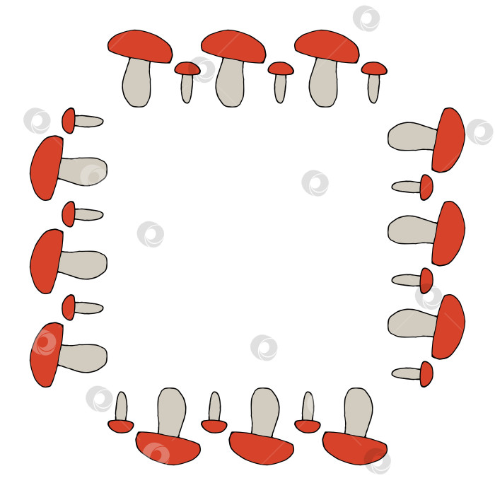 Скачать Квадратная рамка с милыми съедобными грибами на белом фоне. Векторное изображение. фотосток Ozero